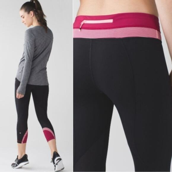 Lululemon Run: Inspire Crop II All Luxtreme – Black/Tonka Stripe Berry | Size 4 - Picture 1 of 8